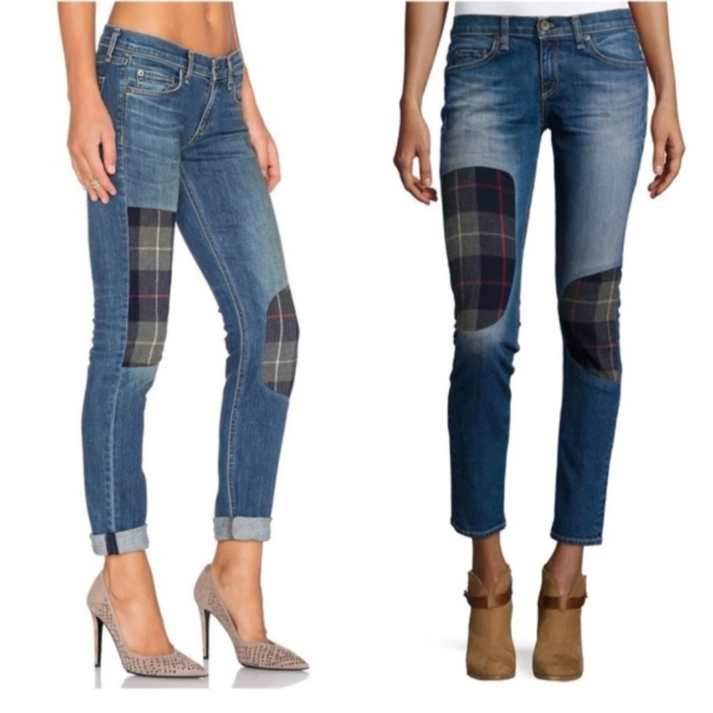 Plaid Patchwork Blue Jeans - image 1